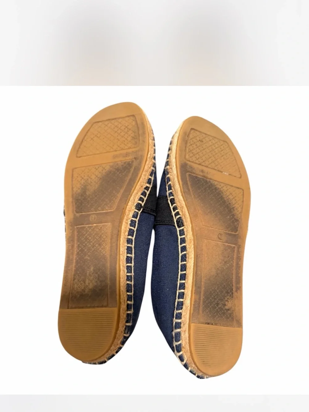 Tory Burch Navy Blue Canvas And Leather Espadrilles Flats Size 7